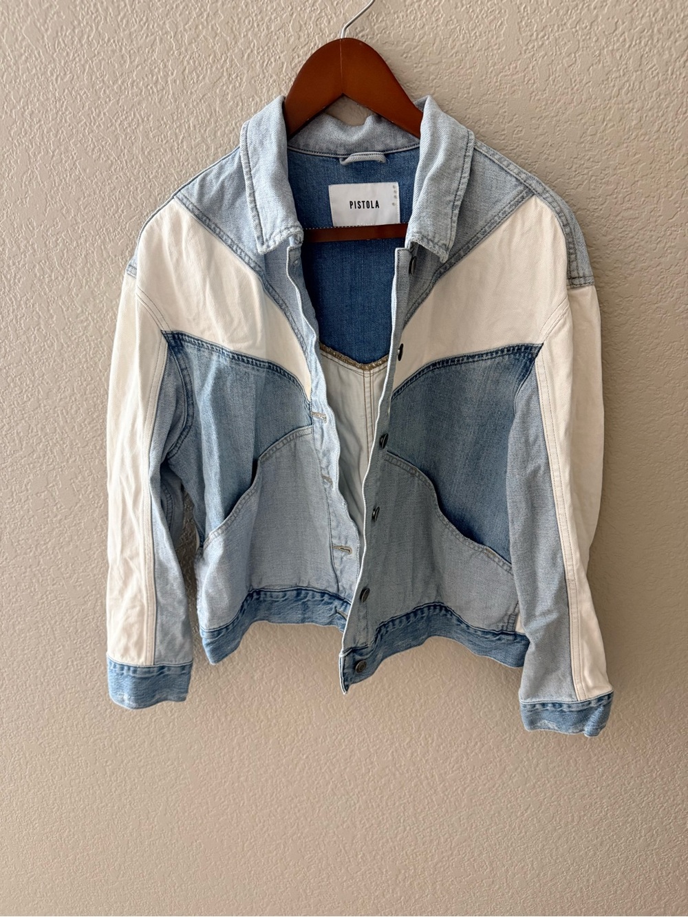 Pistola Two-Tone Colorblock Denim Jacket Blue Cream SizeM